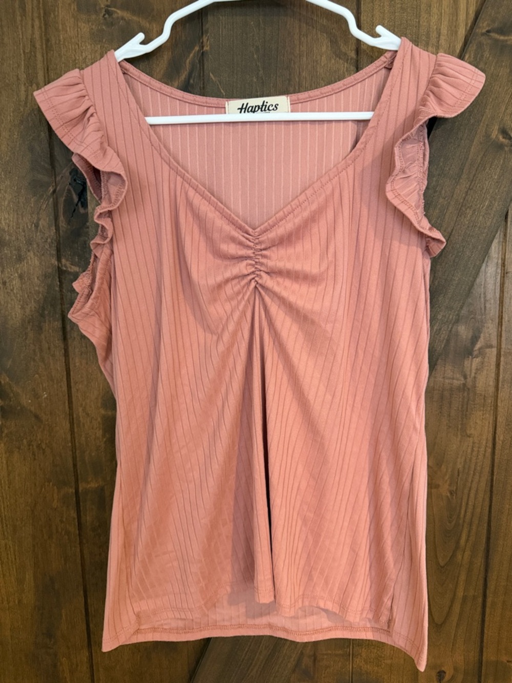 Haptics Rose Pink Ruffle Sleeve V-Neck Tank
